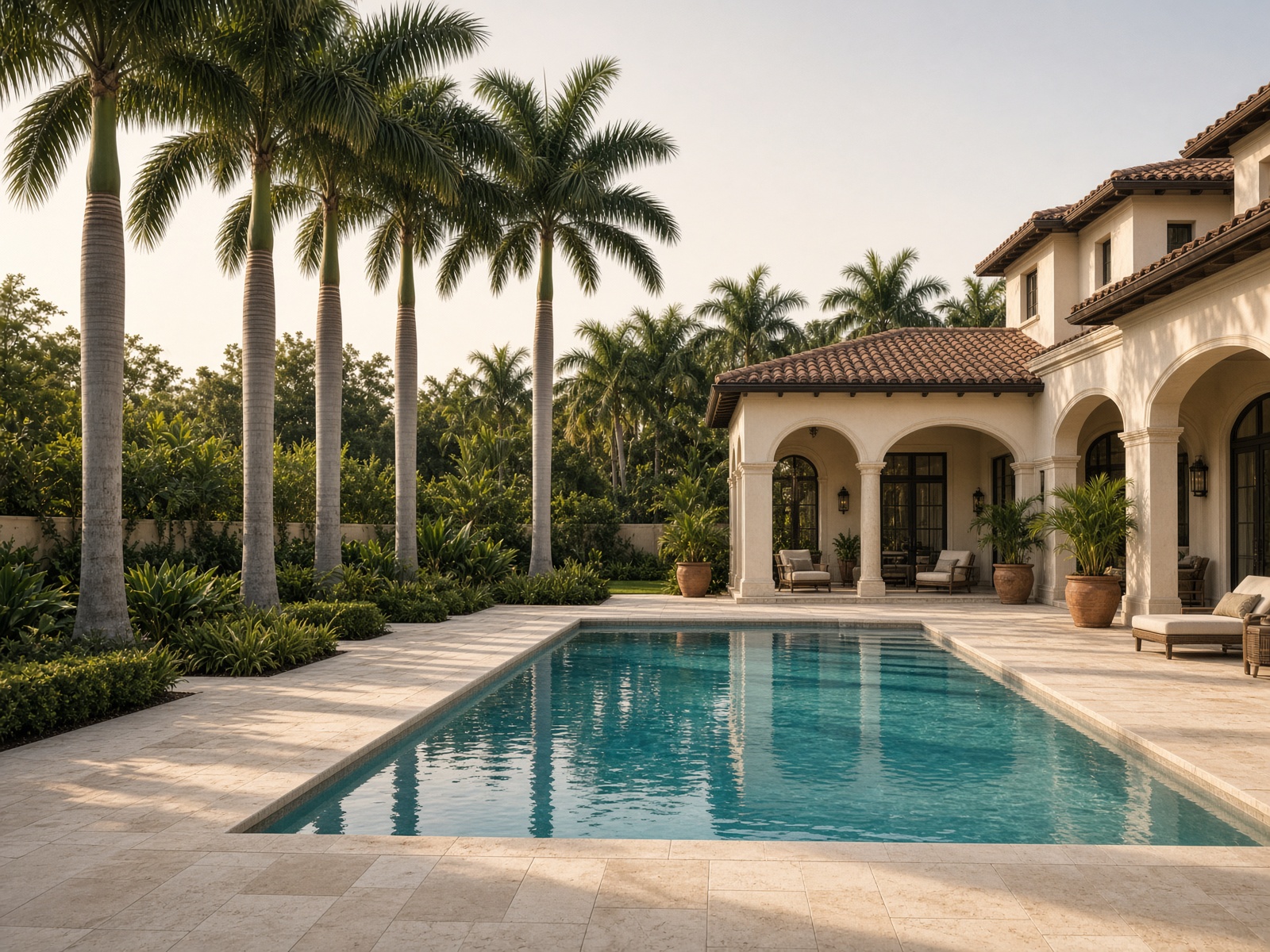 Private Boca Raton estate pool at late afternoon